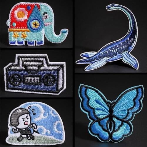 High quality Animals patches Clothing Accessories Elephant Plesiosaurus butterfly blue badge DIY ironing patch Hole repair