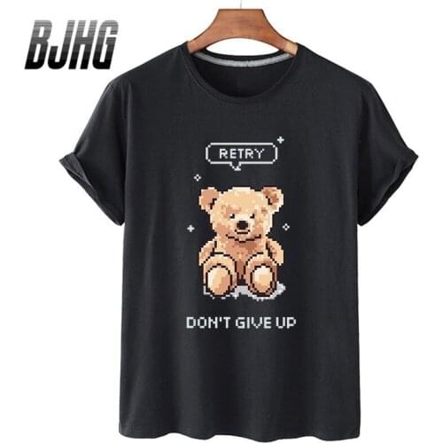 100% Cotton Mosaic Bear Print Top Short-sleeved T-shirt Female Half-sleeved Summer Casual Oversized T-shirt Male Shirt S-4XL