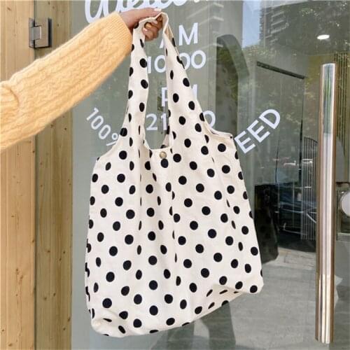 Retro Summer Women Canvas Shoulder Bag Wave point Ladies Shopping Bags Simplicity Grocery Handbags Tote Books Bag For Girls