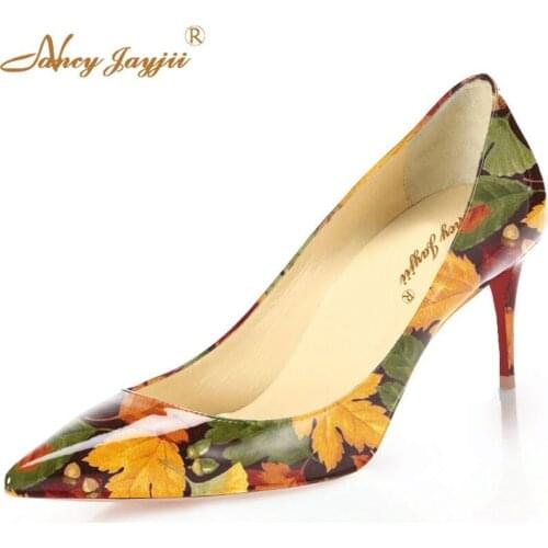 Beige Bottom With China Red medium Heels Sole Women Floral Print 73 MM Red Woman Leather Pumps Elegant Nude Shoes Nancyjayjii