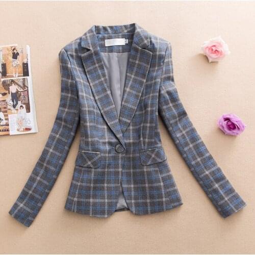 Plus size blazer women suit Plaid spring autumn new slim casual retro temperament women jacket coat large size