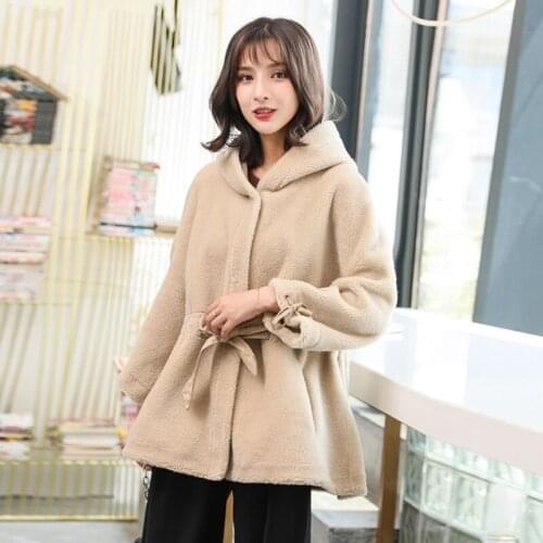 Female Coat Real Fur Sheep Shearing Wool Jacket Women Korean Hooded Autumn Winter Coats and Jackets Abrigo Mujer 2906 KJ5250