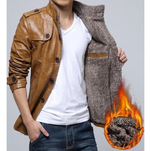 Winter men velvet leather jacket casual mid-length pu jacket Fur Long Sleeve fleece thick warm windproof stand collar Cashmere