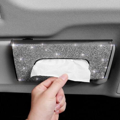 1PC Car Tissue Box Towel Mask Car Sun Visor Tissue Box Holder Auto Interior Storage Decoration Glitter Car Accessories Universal
