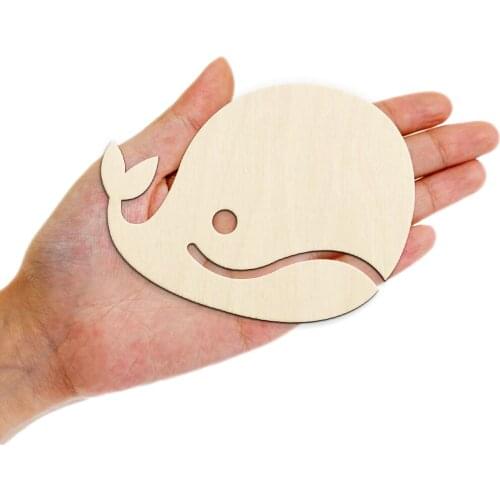 10pcs Laser Cut Wooden Whale Shape Embellishment Sea Animals DIY Craft Decoration Wood Whale Laser Cut Tags Decor Kids Gift