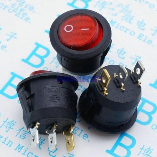 100pcs/lot 3 Pins ON/ON Red LED Light Boat Rocker Switches 20mm Diameter 6A/250V Power Push Button Switch