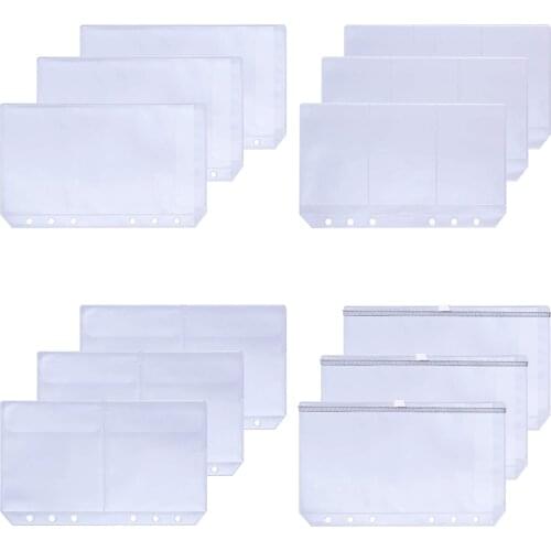 12pcs A6 File Organizer Storage Folder Standard Transparent PVC Loose Leaf Pouch with Self-Styled Zipper Filing Binder Document