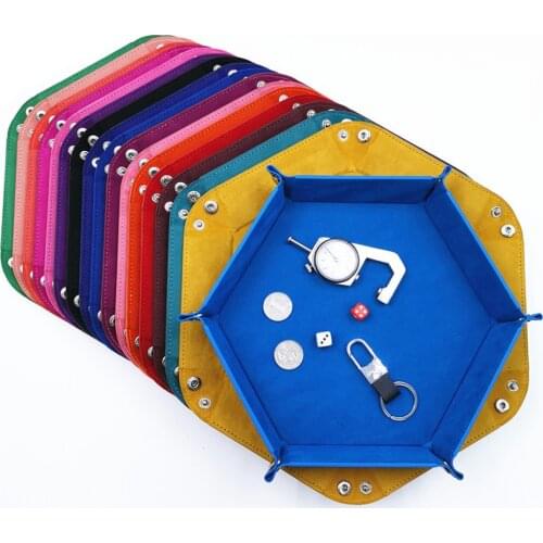 Hexagon PU Leather Foldable Dice Trays Velvet Cloth Tray for Dice Table Games Desktop Decorative Storage Box Tray 18*18cm