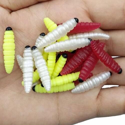20pcs 2.8cm Yellow/Red/Silver Soft Plastic Fishing Artificial Bread Worm Lures For Bait Fishing Accessories Tackles