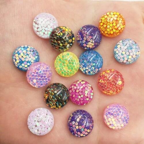 200Pcs 12mm Resin Glitter Paillette Filled round Flatback Cabochon rhinestone scrapbook DIY Wedding applique ornament Crafts