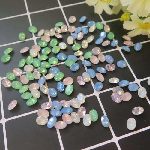 5pcs Cute High Quality 6*8MM Opal Color Point-Back Oval Shape Crystal Gem Stone Nail Art Gem RM27