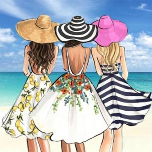 5D DIY Summer Three Sisters On The Beach Diamond Painting Full Drill Embroidery Cross Stitch Mosaic Crafts Home Decor Kits Gift