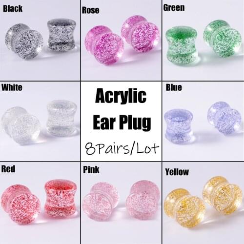 8Pairs Colorful Acrylic Ear Expander Soild Plug Tunnel Ear Gauge Double Curved Saddle Stretcher Unisex Body Piercing Jewelry