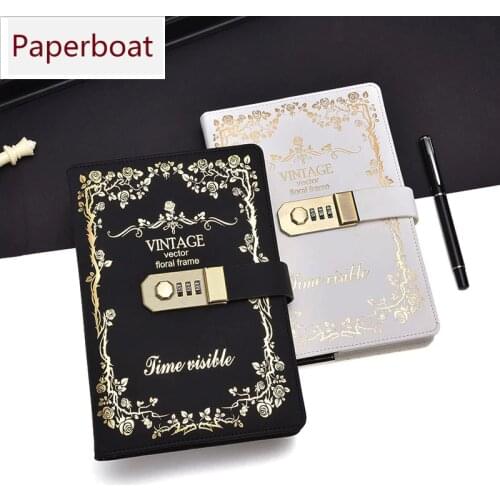 A5 PU Leather Cover Notebook with Lock Writing Pads Lockable Password Code Diary School Student Gift