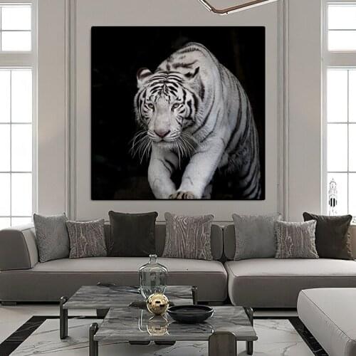 African White Tiger Canvas Painting Black &White Animals Posters and Prints Wall Art Picture Living Room Decoration Frameless