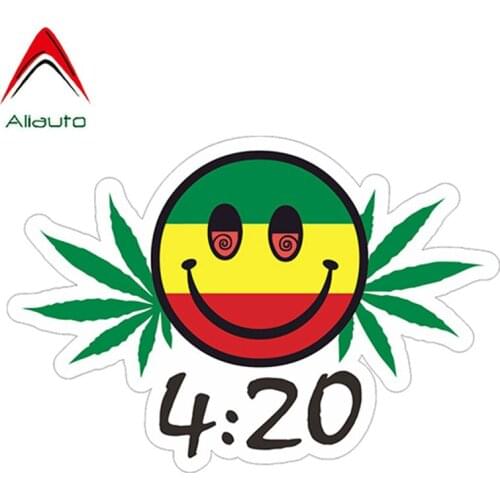 Aliauto 420 Smiling Face Car Sticker Weed Leaf Leaves Vinyl Decal Automobiles Motorcycles Styling Bumper Waterproof ,13cm*9cm