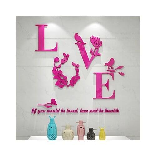 Free shipping LOVE Acrylic 3d wall stickers Tv background flower wall stickers Wedding room Home fashion DIY art wall decor