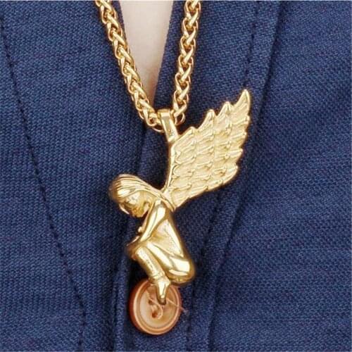 Hip Hop Angel Pendants Gold Silver Color Titanium Stainless Steel Chain Necklace Necklaces For Women Men Jewelry Dropshipping