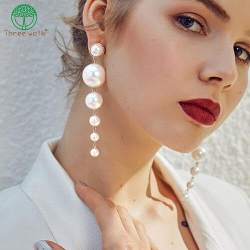 Long Bridal Pearl Earring Vintage Gorgeous Dangle Wedding Chandelier Earrings for Women Party Queen Best Gifts