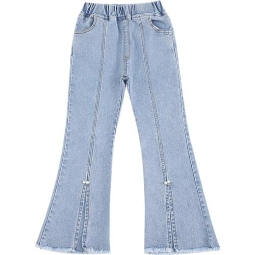 Girls Pearls Jeans Solid Color Girl Jeans Kids Autumn Jeans For Children Casual Style Childrens Clothing 6 8 10 12 14