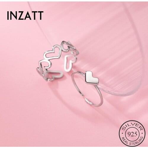 INZATT Real 925 Sterling Silver Hollow Heart Adjustable Ring For Fashion Women Party Fine Jewelry Minimalist Accessories