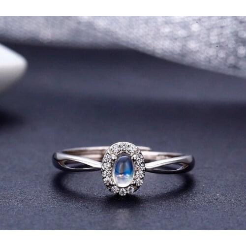 925 Sterling Silver Oval Natural Moonstone Accent Rings For Women Wedding Engagement Jewelry Finger Anillos Bague Aneis Anillo