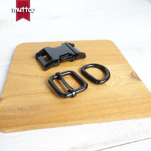 Metal buckle+adjust buckle+D ring/set)Metal buckle 20mm safety clasp DIY sewing accessories pet supplies black metal hardware