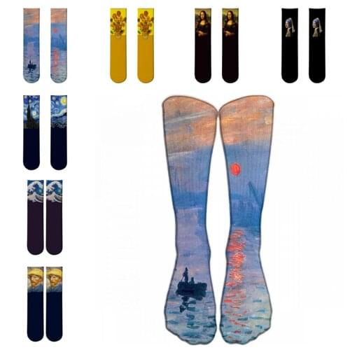 New Starry Night Irises Long Tube Socks Female Van Gogh Art Oil Painting Female Socks Funny High-quality Winter Socks Calcetines