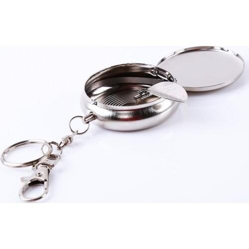 Creative New Portable Pocket Cigarette Ashtray Stainless Steel Round Cigarette Ashtray With Keychain Outdoor Travelling