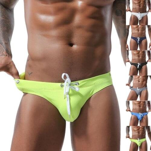 New Mens Surf Beach Sexy Low Waist Tether Mesh Breathable Elastic Bikini Swimwear Sexy Swim Trunks Mens Briefs Bikini Triangle