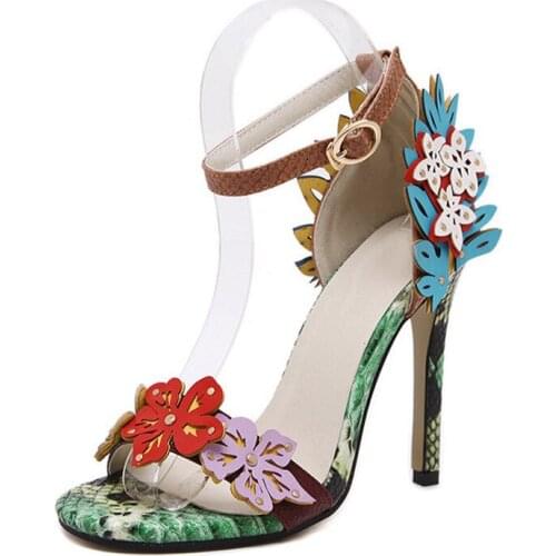New Women Sandals Shoes Summer Flower High Heel Women Shoes Fashion Party Shoes Woman Floral Sandalia Feminina XKD4148