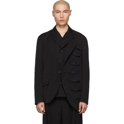 S-6XL! High quality plus-size mens wear Original patchwork loose mens clothing personality irregular multi-pocket clothing