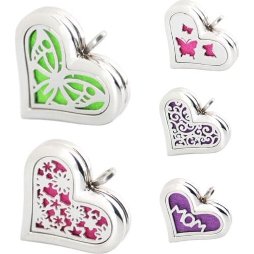 Heart Aromatherapy Essential Oils 36mm Stainless Steel Perfume Diffuser Locket Necklace with chain and Pads