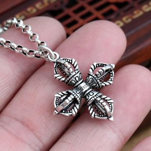 Solid Silver 925 Cross Vajra Pendant Charms For Necklace Men Women Real 925 Sterling Silver Jewelry Gothic Punk Style Accessory