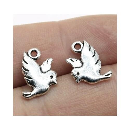 20PCS/lot 11*15mm Metal Charms Small Bird Pendants Antique Silver Gold Color Making DIY Handmade Tibetan Jewelry DIY