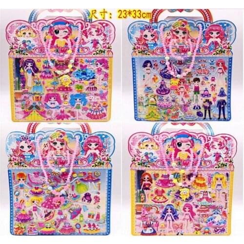Princess with Necklace Dressup Bubble Sticker Change Clothes Toy Girl Cartoon Three-dimensional Children Set Paste Painting