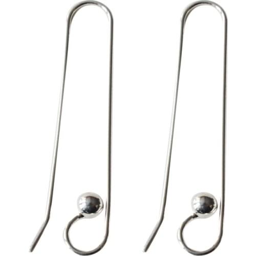 Solid 925 sterling silver ear hook, Large Sterling Silver Earring Hook Ear Wire with 3.8mm Stopper Bead，DIY Jewelry Findings