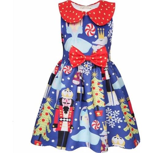 Girls Christmas Cosplay Costume Nutcracker Soldier Xmas Catoon Pattern Bow Princess Dress For Girls New Year Gifts