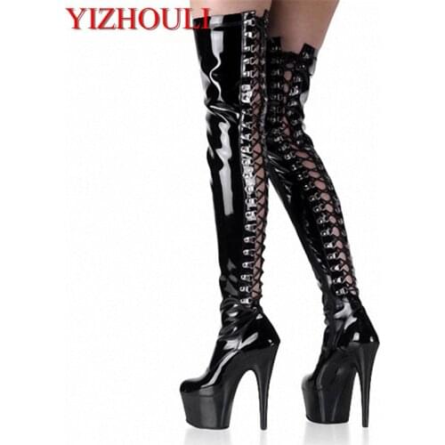 Gladiator boots, 6 inches above the knee, platform high heels, 15 cm sexy nightclub pole dancing boots