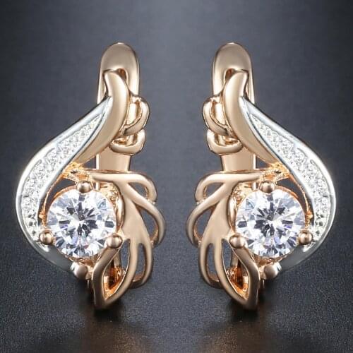 Davieslee Round Clear CZ Dangle Earrings for Women Cubic Zirconia 585 White Rose Gold Filled DGE104