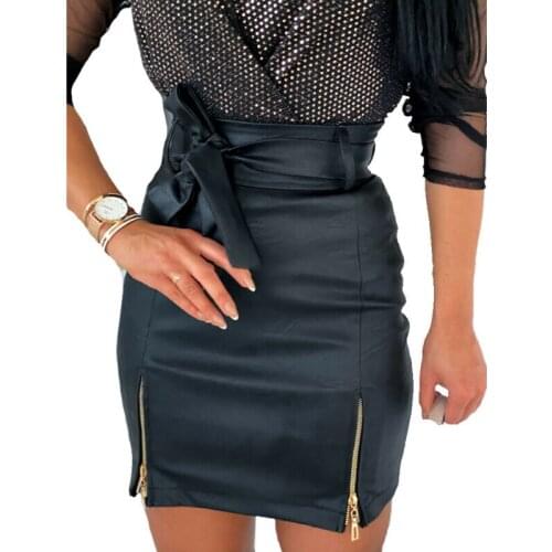 Women Sexy Black PU Leather Pencil Bodycon High Waist Mini Short Skirt Female Zipper Fashion Casual Skirts Outfits