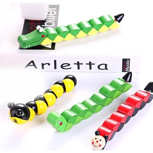 1 PC Twist Puzzle Toy Cartoon Wooden Twist Insect Bee Snake Flexible Puzzles Educational Kids Toy