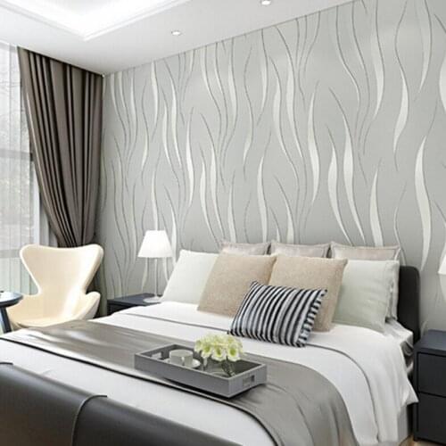 3D Wave Flocking Wallpaper Rolls Non-woven Luxury 10M Home Bedroom Improvement