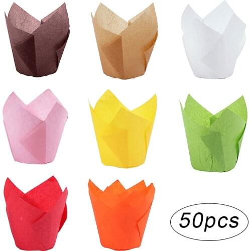 50Pcs Tulip Cupcake Liners Muffin Baking Cups Paper Grease-Proof Wrappers Cupcake for Wedding Party Home Baby Shower Birthday