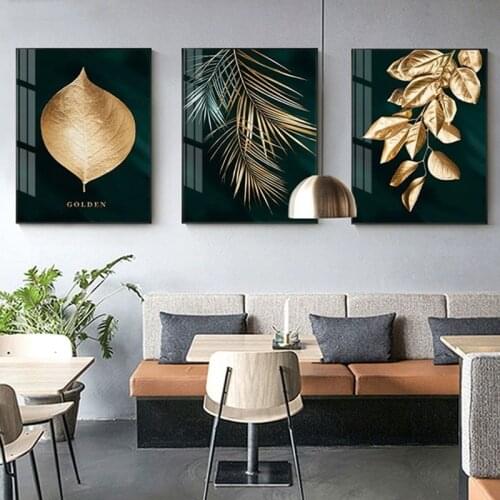 Abstract Gold Plant Leaf Decorative Canvas Painting For Living Room Decoration Wall Art Home Decor