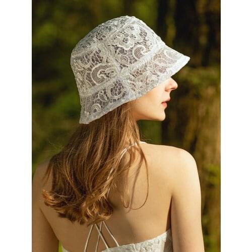 B-7957 Adult Summer Bucket Hats Spring Travel Japanese White Lace Hats Sunbonnet Korean Fashion All-match Fisherman Hat
