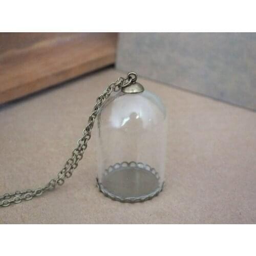 Free ship!! 38x25mm DIY glass globe vial pendant,with bronze flower shap base,with chain,art jewelry pendant