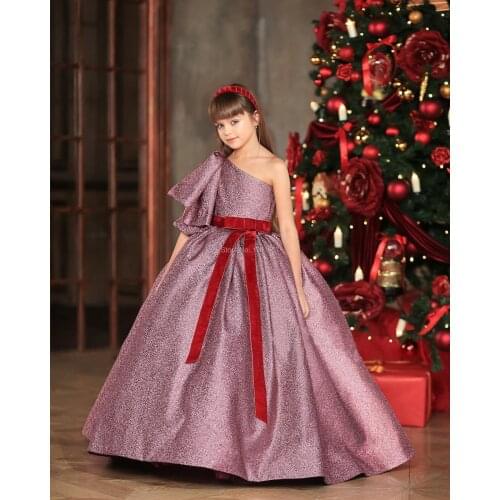 Sequines Ball Gowns Girls Pageant Dresses Inclined shoulder Formal Kids Party Gown Flower Girl Dresses for Weddings