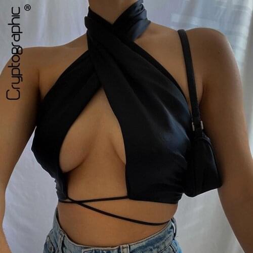Cryptographic Chic Fashion 2021 Summer Halter Bandage Hot Sexy Crop Tops for Women Sleeveless Top Cropped Club Party Outfits