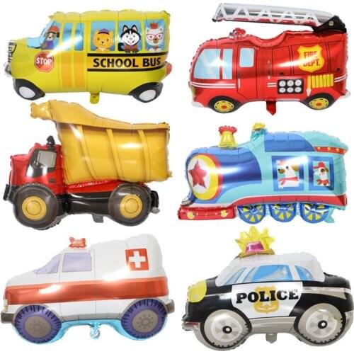 DIY Cartoon Car Balloons Fire Truck Car Train Foil Balloon Ambulance Globos Children Gifts Birthday Party Decorations Kids balls